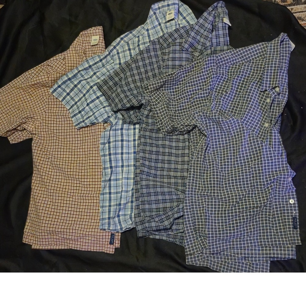 Old Navy Mens XL Short Sleeve Button Down Shirt Bundle Plaid Cotton 4 Pack